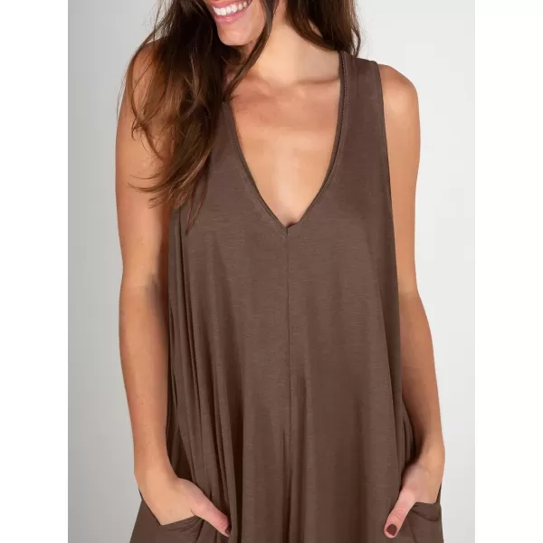 imageANRABESS Womens Casual Summer Loose Jumpsuits Sleeveless Tank V Neck Wide Leg Long Pant Rompers Baggy Jumper with PocketsCoffee