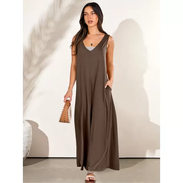 imageANRABESS Womens Casual Summer Loose Jumpsuits Sleeveless Tank V Neck Wide Leg Long Pant Rompers Baggy Jumper with PocketsCoffee