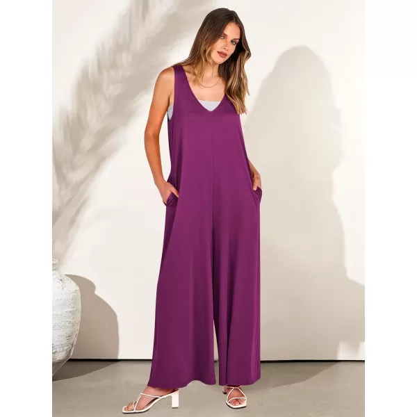 imageANRABESS Womens Casual Summer Loose Jumpsuits Sleeveless Tank V Neck Wide Leg Long Pant Rompers Baggy Jumper with PocketsDark Purple