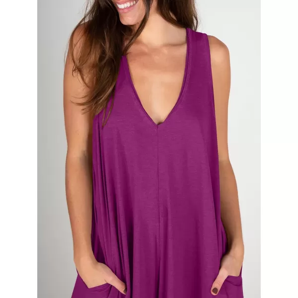 imageANRABESS Womens Casual Summer Loose Jumpsuits Sleeveless Tank V Neck Wide Leg Long Pant Rompers Baggy Jumper with PocketsDark Purple
