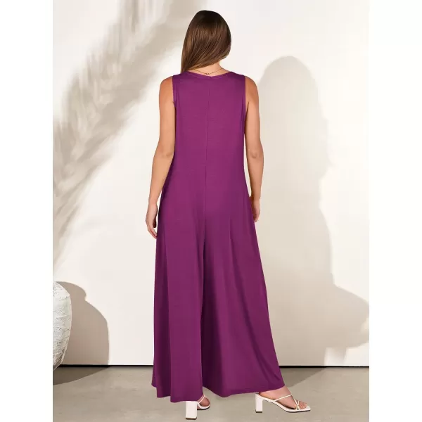 imageANRABESS Womens Casual Summer Loose Jumpsuits Sleeveless Tank V Neck Wide Leg Long Pant Rompers Baggy Jumper with PocketsDark Purple