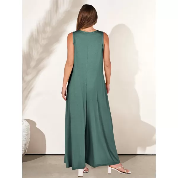 imageANRABESS Womens Casual Summer Loose Jumpsuits Sleeveless Tank V Neck Wide Leg Long Pant Rompers Baggy Jumper with PocketsGreen
