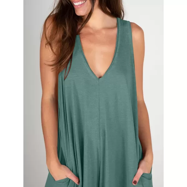 imageANRABESS Womens Casual Summer Loose Jumpsuits Sleeveless Tank V Neck Wide Leg Long Pant Rompers Baggy Jumper with PocketsGreen