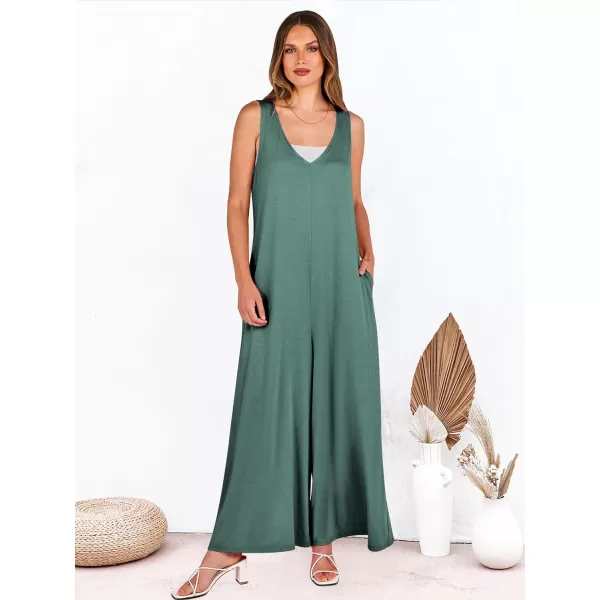 imageANRABESS Womens Casual Summer Loose Jumpsuits Sleeveless Tank V Neck Wide Leg Long Pant Rompers Baggy Jumper with PocketsGreen