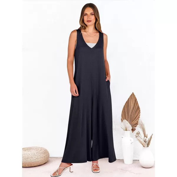imageANRABESS Womens Casual Summer Loose Jumpsuits Sleeveless Tank V Neck Wide Leg Long Pant Rompers Baggy Jumper with PocketsNavy Blue