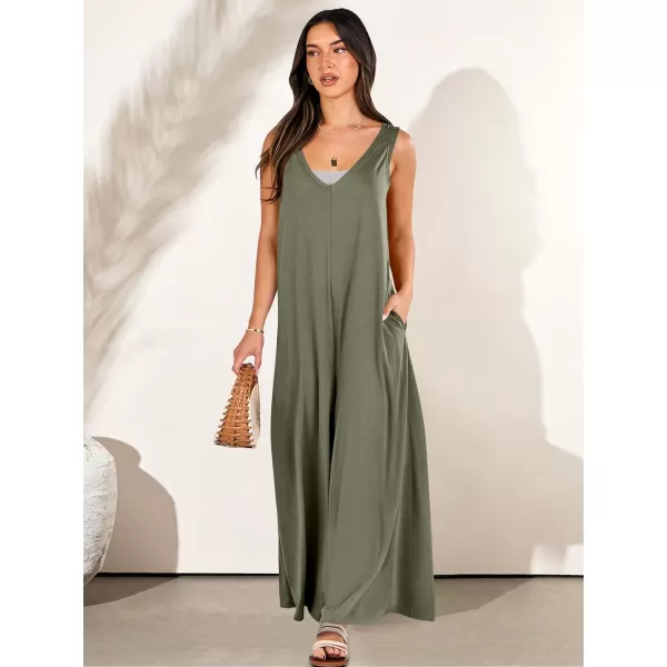 imageANRABESS Womens Casual Summer Loose Jumpsuits Sleeveless Tank V Neck Wide Leg Long Pant Rompers Baggy Jumper with PocketsOlive