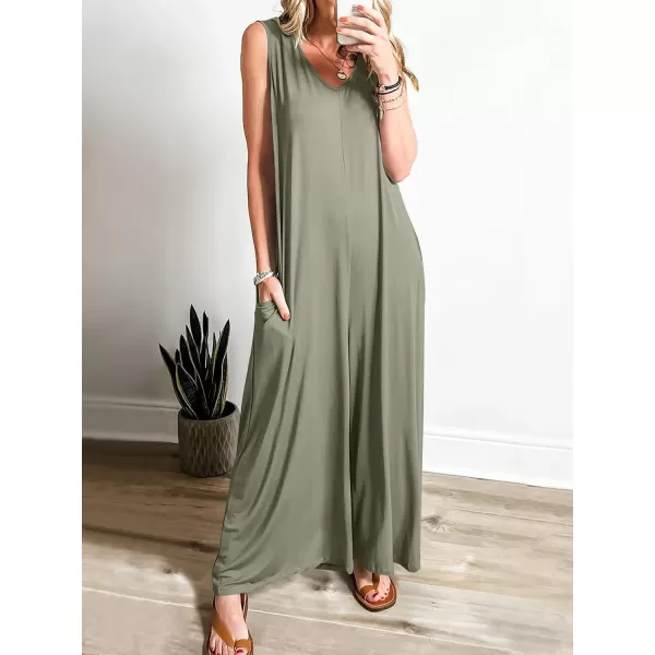 imageANRABESS Womens Casual Summer Loose Jumpsuits Sleeveless Tank V Neck Wide Leg Long Pant Rompers Baggy Jumper with PocketsOlive