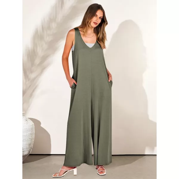 imageANRABESS Womens Casual Summer Loose Jumpsuits Sleeveless Tank V Neck Wide Leg Long Pant Rompers Baggy Jumper with PocketsOlive