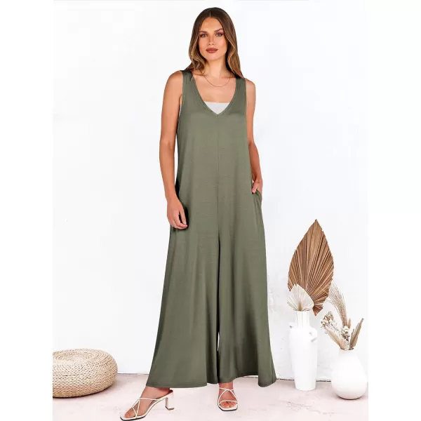 imageANRABESS Womens Casual Summer Loose Jumpsuits Sleeveless Tank V Neck Wide Leg Long Pant Rompers Baggy Jumper with PocketsOlive
