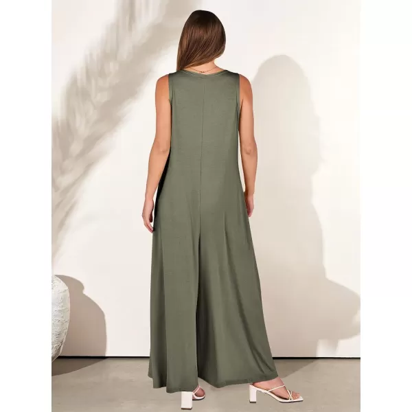 imageANRABESS Womens Casual Summer Loose Jumpsuits Sleeveless Tank V Neck Wide Leg Long Pant Rompers Baggy Jumper with PocketsOlive