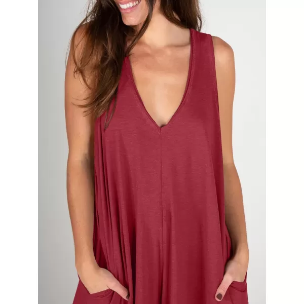 imageANRABESS Womens Casual Summer Loose Jumpsuits Sleeveless Tank V Neck Wide Leg Long Pant Rompers Baggy Jumper with PocketsWine Red