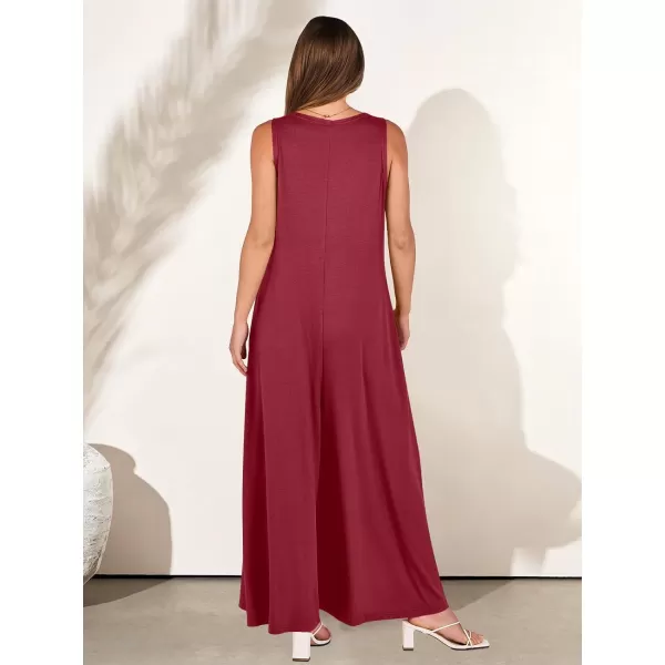 imageANRABESS Womens Casual Summer Loose Jumpsuits Sleeveless Tank V Neck Wide Leg Long Pant Rompers Baggy Jumper with PocketsWine Red