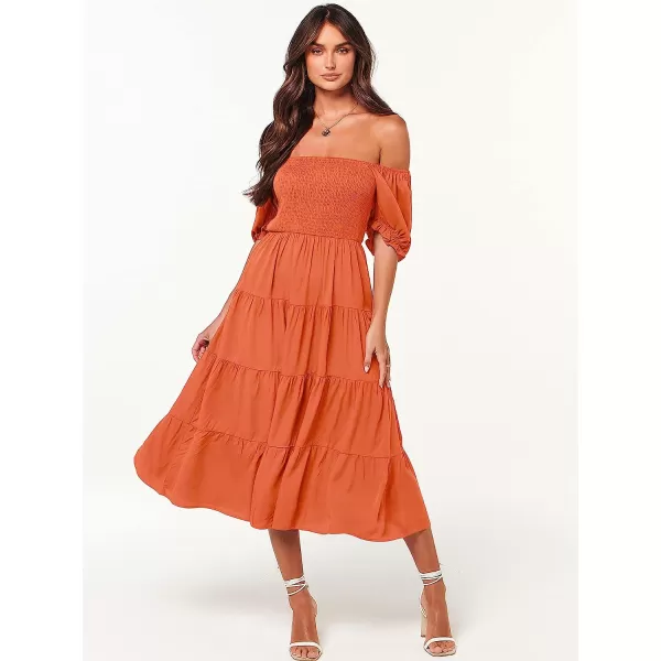 imageANRABESS Womens Casual Summer Midi Dress Puffy Short Sleeve Square Neck Smocked Tiered Boho DressesDeep Yellow