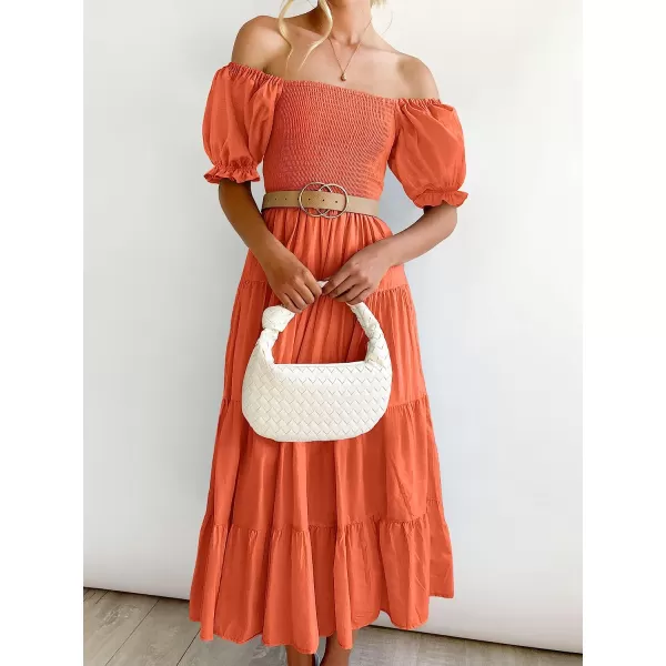 imageANRABESS Womens Casual Summer Midi Dress Puffy Short Sleeve Square Neck Smocked Tiered Boho DressesDeep Yellow