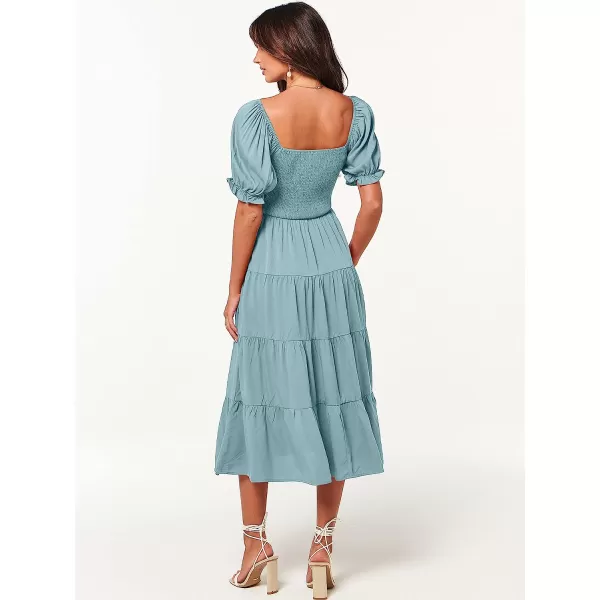 imageANRABESS Womens Casual Summer Midi Dress Puffy Short Sleeve Square Neck Smocked Tiered Boho DressesLight Blue