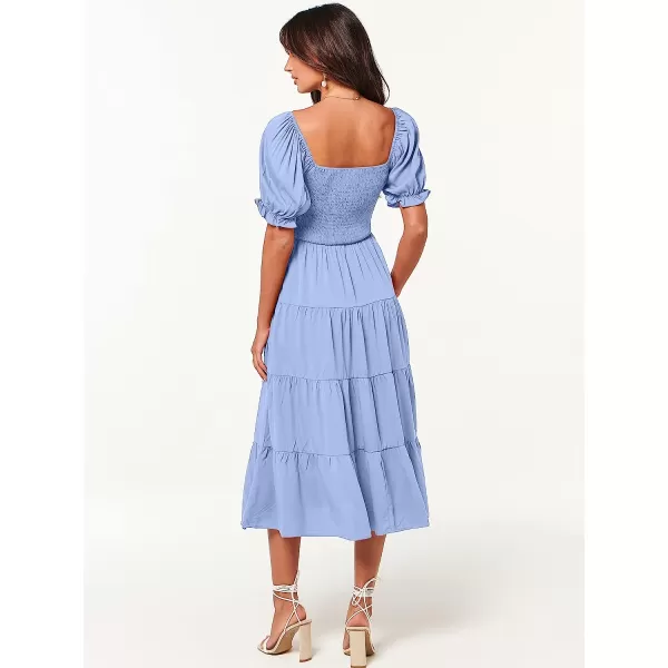 imageANRABESS Womens Casual Summer Midi Dress Puffy Short Sleeve Square Neck Smocked Tiered Boho DressesSky Blue