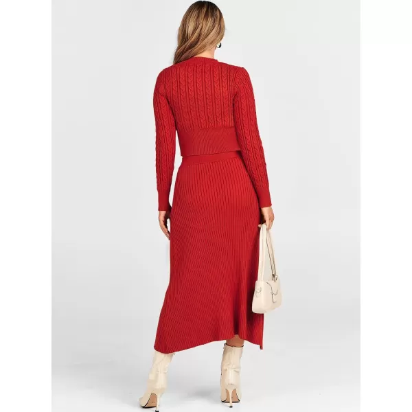 imageANRABESS Womens Casual Two Piece Outfits Dress Long Sleeve Cable Sweater Top and Ribbed ALine Maxi Skirt SetsRed