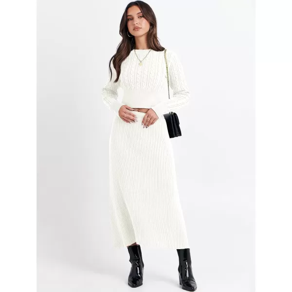 imageANRABESS Womens Casual Two Piece Outfits Dress Long Sleeve Cable Sweater Top and Ribbed ALine Maxi Skirt SetsWhite