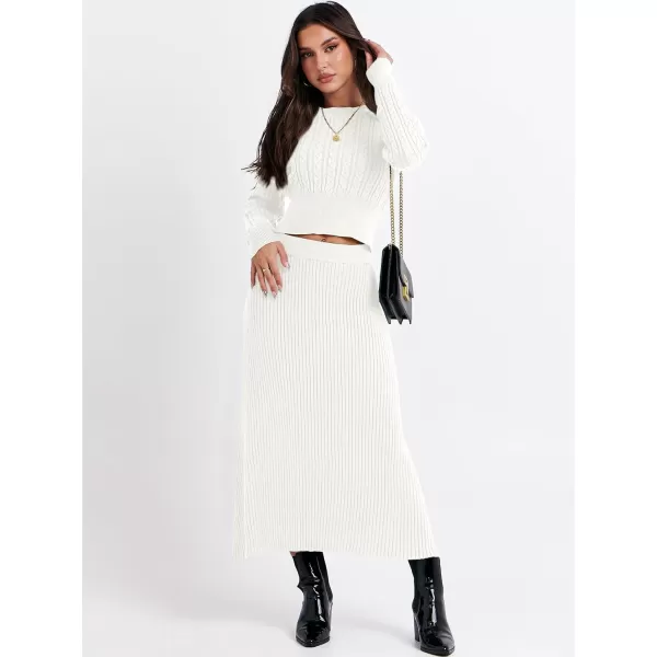 imageANRABESS Womens Casual Two Piece Outfits Dress Long Sleeve Cable Sweater Top and Ribbed ALine Maxi Skirt SetsWhite