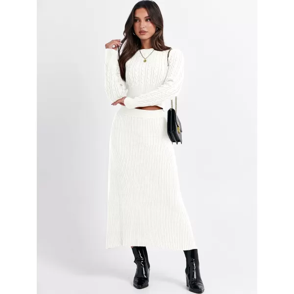 imageANRABESS Womens Casual Two Piece Outfits Dress Long Sleeve Cable Sweater Top and Ribbed ALine Maxi Skirt SetsWhite