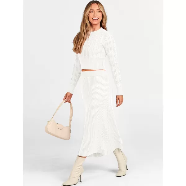 imageANRABESS Womens Casual Two Piece Outfits Dress Long Sleeve Cable Sweater Top and Ribbed ALine Maxi Skirt SetsWhite