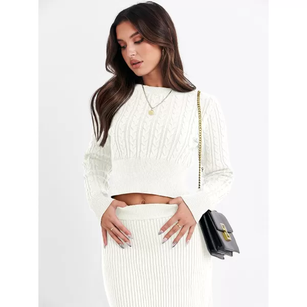 imageANRABESS Womens Casual Two Piece Outfits Dress Long Sleeve Cable Sweater Top and Ribbed ALine Maxi Skirt SetsWhite