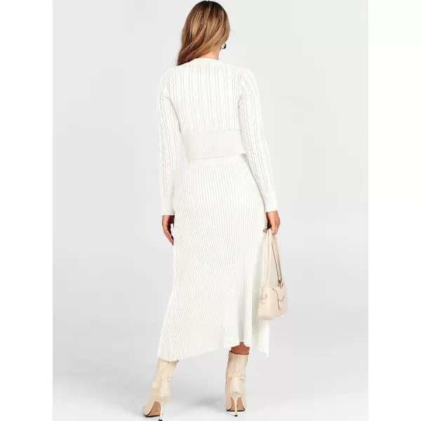 imageANRABESS Womens Casual Two Piece Outfits Dress Long Sleeve Cable Sweater Top and Ribbed ALine Maxi Skirt SetsWhite