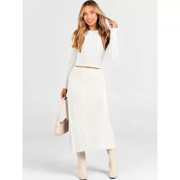 imageANRABESS Womens Casual Two Piece Outfits Dress Long Sleeve Cable Sweater Top and Ribbed ALine Maxi Skirt SetsWhite