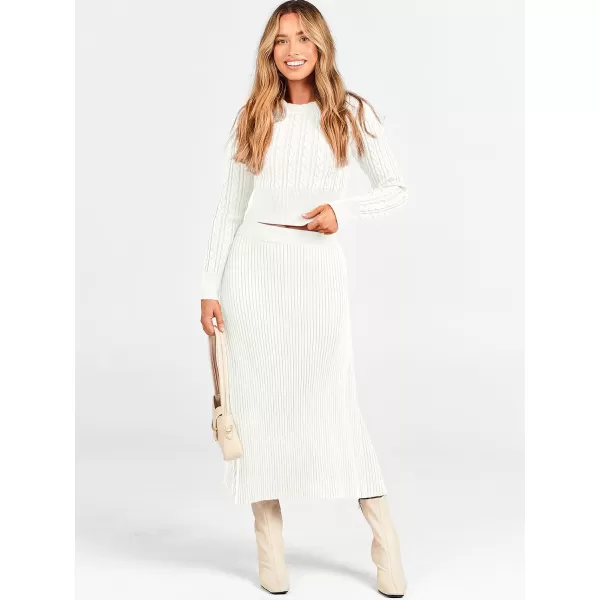 imageANRABESS Womens Casual Two Piece Outfits Dress Long Sleeve Cable Sweater Top and Ribbed ALine Maxi Skirt SetsWhite