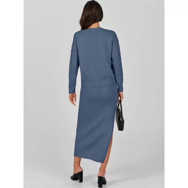 imageANRABESS Womens Casual Two Piece Outfits Long Sleeve Cable Knit Top and Bodycon Maxi Skirt Pullover Sweater SetsBlue
