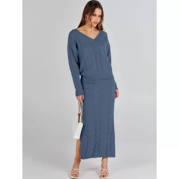imageANRABESS Womens Casual Two Piece Outfits Long Sleeve Cable Knit Top and Bodycon Maxi Skirt Pullover Sweater SetsBlue