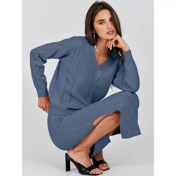 imageANRABESS Womens Casual Two Piece Outfits Long Sleeve Cable Knit Top and Bodycon Maxi Skirt Pullover Sweater SetsBlue