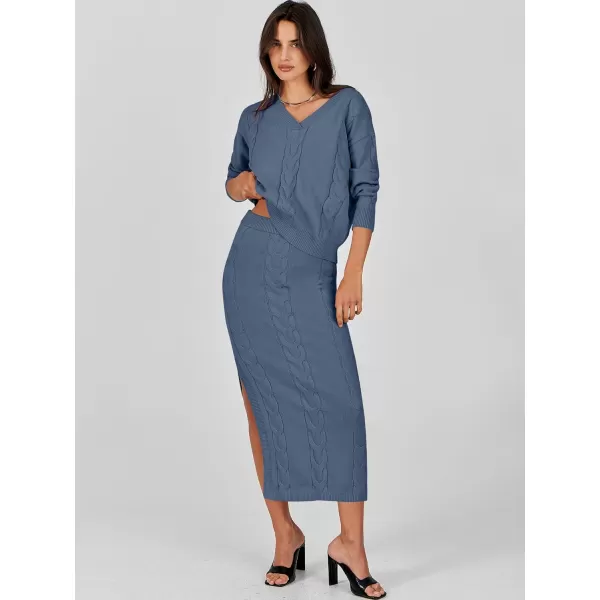 imageANRABESS Womens Casual Two Piece Outfits Long Sleeve Cable Knit Top and Bodycon Maxi Skirt Pullover Sweater SetsBlue
