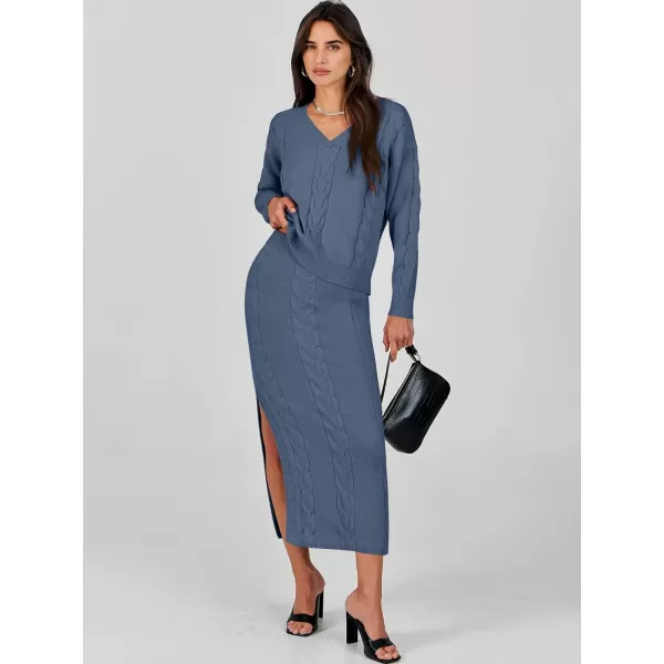 imageANRABESS Womens Casual Two Piece Outfits Long Sleeve Cable Knit Top and Bodycon Maxi Skirt Pullover Sweater SetsBlue