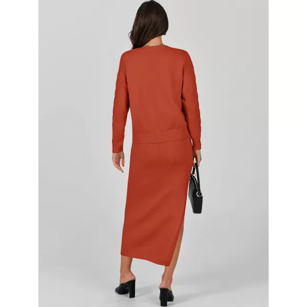 imageANRABESS Womens Casual Two Piece Outfits Long Sleeve Cable Knit Top and Bodycon Maxi Skirt Pullover Sweater SetsRust Red