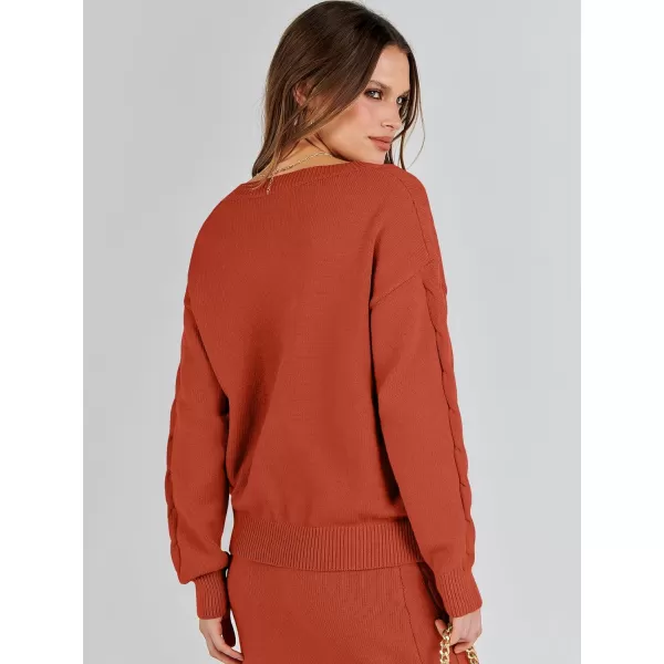 imageANRABESS Womens Casual Two Piece Outfits Long Sleeve Cable Knit Top and Bodycon Maxi Skirt Pullover Sweater SetsRust Red