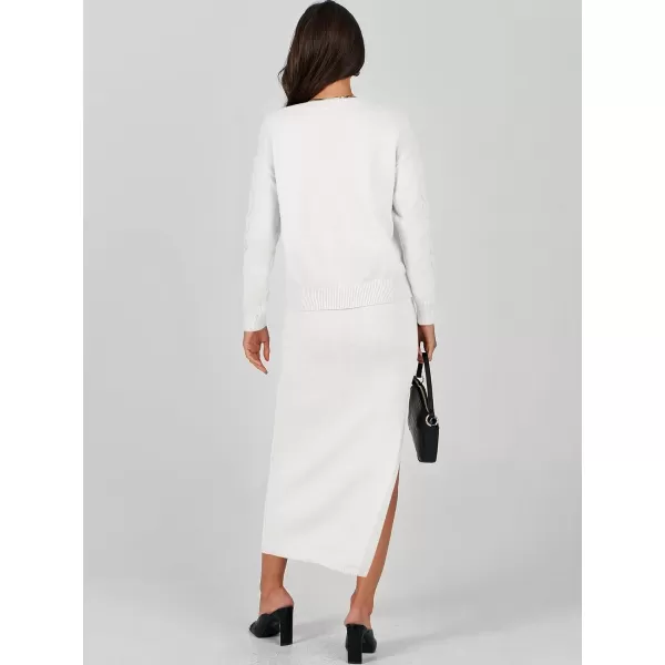imageANRABESS Womens Casual Two Piece Outfits Long Sleeve Cable Knit Top and Bodycon Maxi Skirt Pullover Sweater SetsWhite