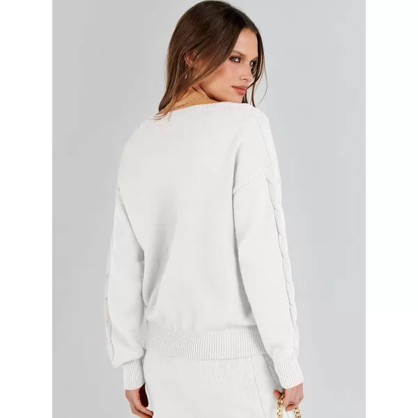 imageANRABESS Womens Casual Two Piece Outfits Long Sleeve Cable Knit Top and Bodycon Maxi Skirt Pullover Sweater SetsWhite