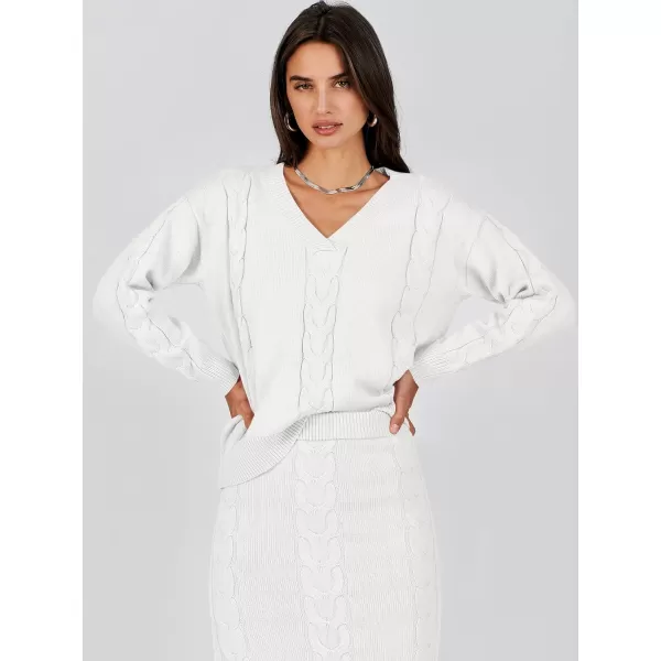 imageANRABESS Womens Casual Two Piece Outfits Long Sleeve Cable Knit Top and Bodycon Maxi Skirt Pullover Sweater SetsWhite