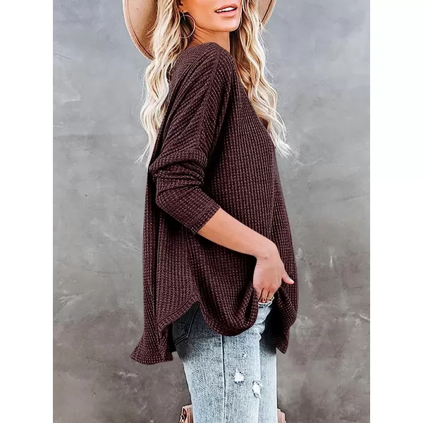 imageANRABESS Womens Causal Off Shoulder Waffle Knit Shirt VNeck Batwing Sleeve Pullover Curved Hem Tunic Tops01maroon