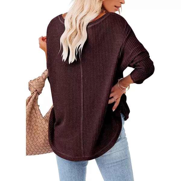 imageANRABESS Womens Causal Off Shoulder Waffle Knit Shirt VNeck Batwing Sleeve Pullover Curved Hem Tunic Tops01maroon