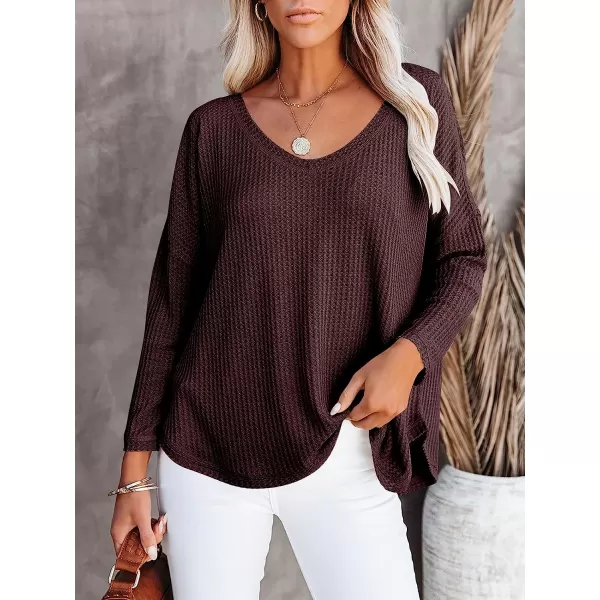 imageANRABESS Womens Causal Off Shoulder Waffle Knit Shirt VNeck Batwing Sleeve Pullover Curved Hem Tunic Tops01maroon