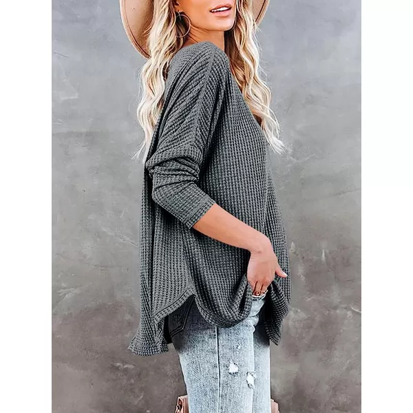 imageANRABESS Womens Causal Off Shoulder Waffle Knit Shirt VNeck Batwing Sleeve Pullover Curved Hem Tunic Tops03gray
