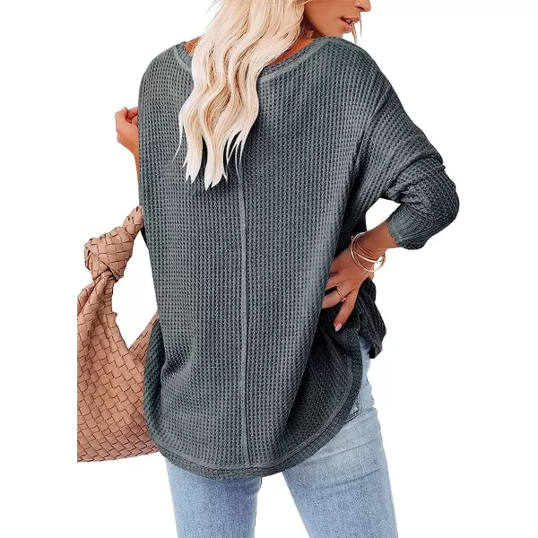 imageANRABESS Womens Causal Off Shoulder Waffle Knit Shirt VNeck Batwing Sleeve Pullover Curved Hem Tunic Tops03gray