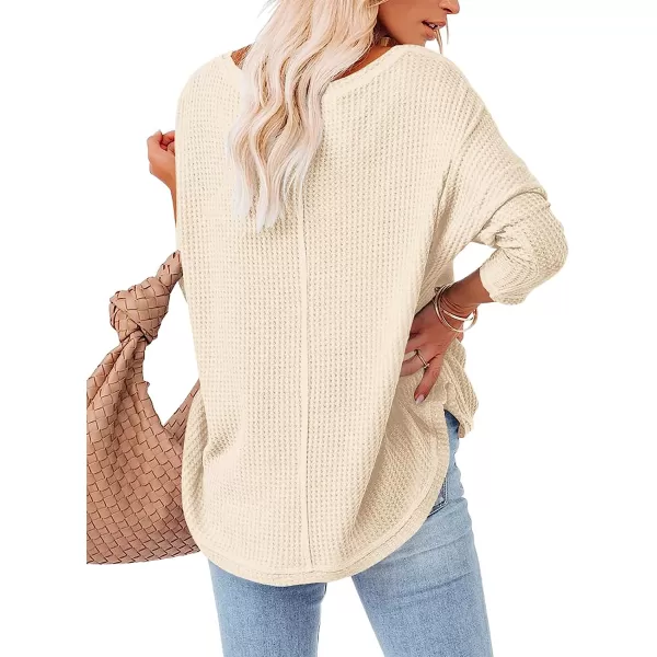 imageANRABESS Womens Causal Off Shoulder Waffle Knit Shirt VNeck Batwing Sleeve Pullover Curved Hem Tunic Tops08apricot