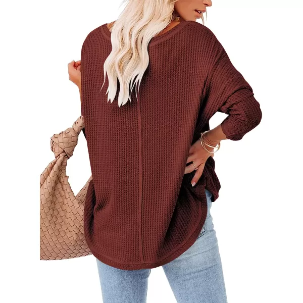 imageANRABESS Womens Causal Off Shoulder Waffle Knit Shirt VNeck Batwing Sleeve Pullover Curved Hem Tunic Tops10brick Red