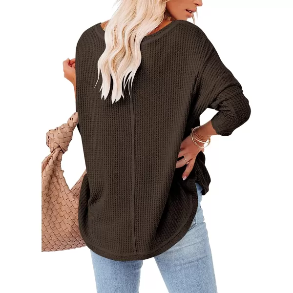 imageANRABESS Womens Causal Off Shoulder Waffle Knit Shirt VNeck Batwing Sleeve Pullover Curved Hem Tunic Tops11deep Coffee
