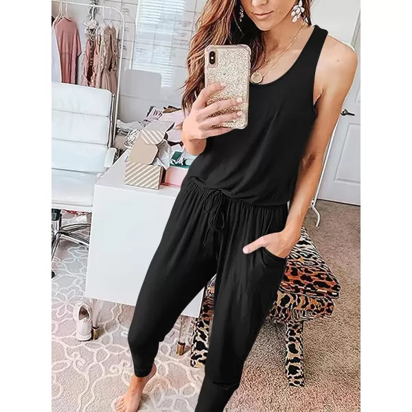 imageANRABESS Womens Causal Tank Jumpsuits Sleeveless Drawstring Elastic Waist Loose Summer Romper Outfits with Pockets00black