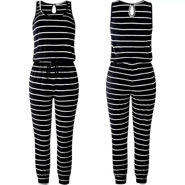 imageANRABESS Womens Causal Tank Jumpsuits Sleeveless Drawstring Elastic Waist Loose Summer Romper Outfits with Pockets01blackwhite