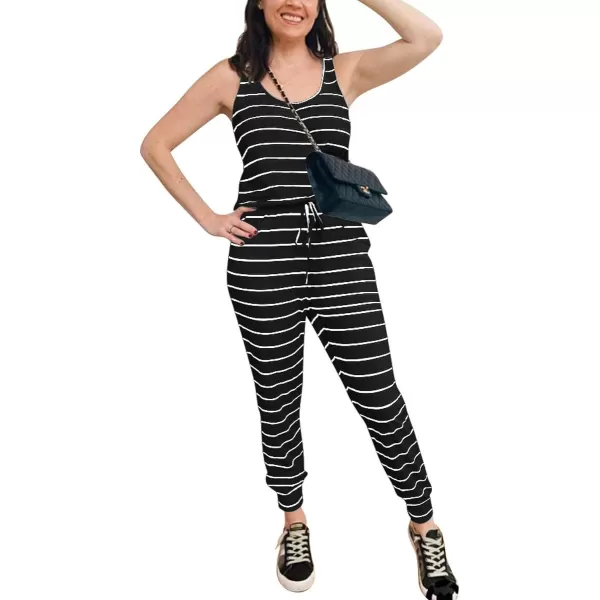 imageANRABESS Womens Causal Tank Jumpsuits Sleeveless Drawstring Elastic Waist Loose Summer Romper Outfits with Pockets01blackwhite